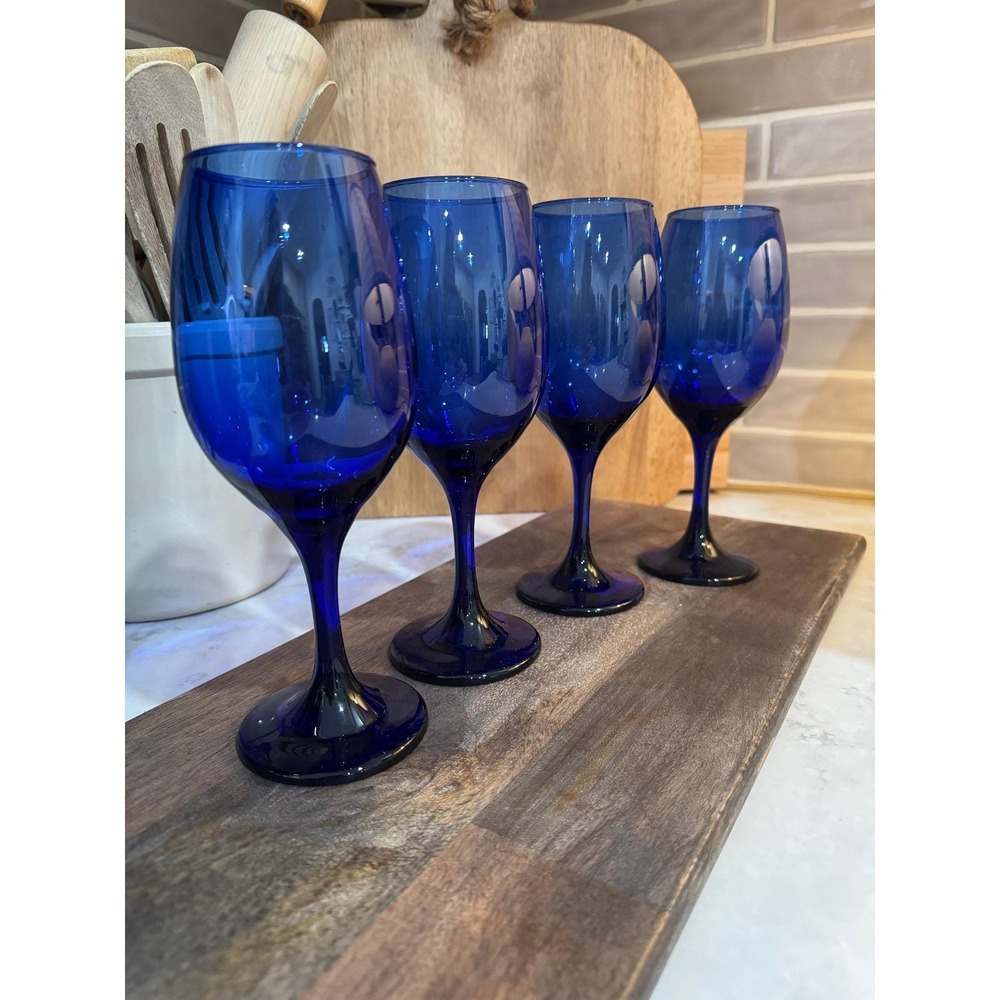 Vintage Cristar Cobalt Blue Wine Glasses Set of 4 Stemmed Rioja Goblets - Picture 2 of 4